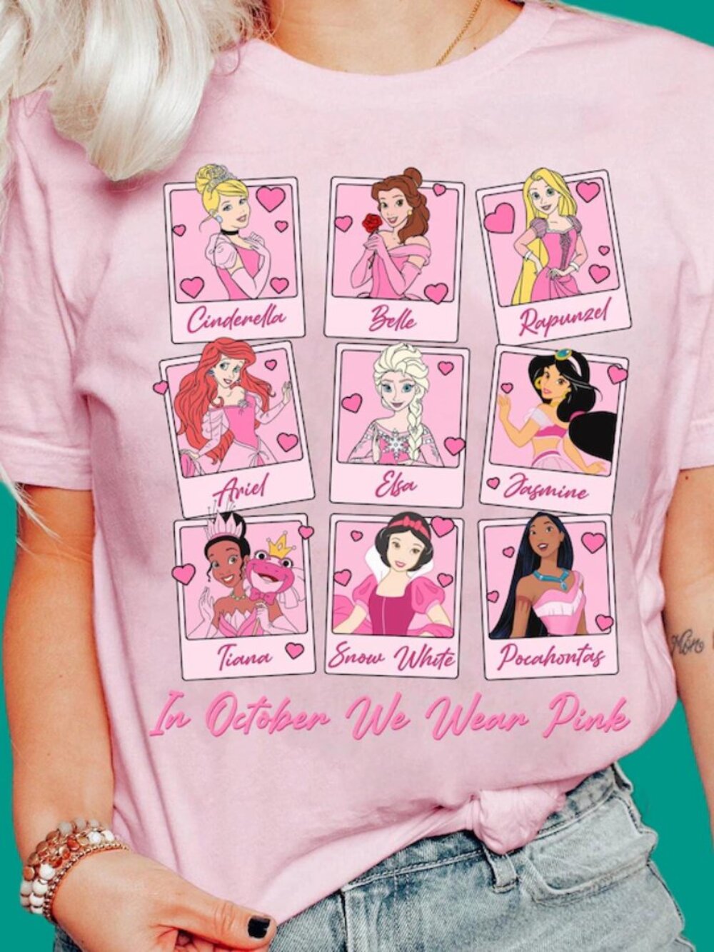 Disney Princess In October We Wear Pink Polaroid Shirt